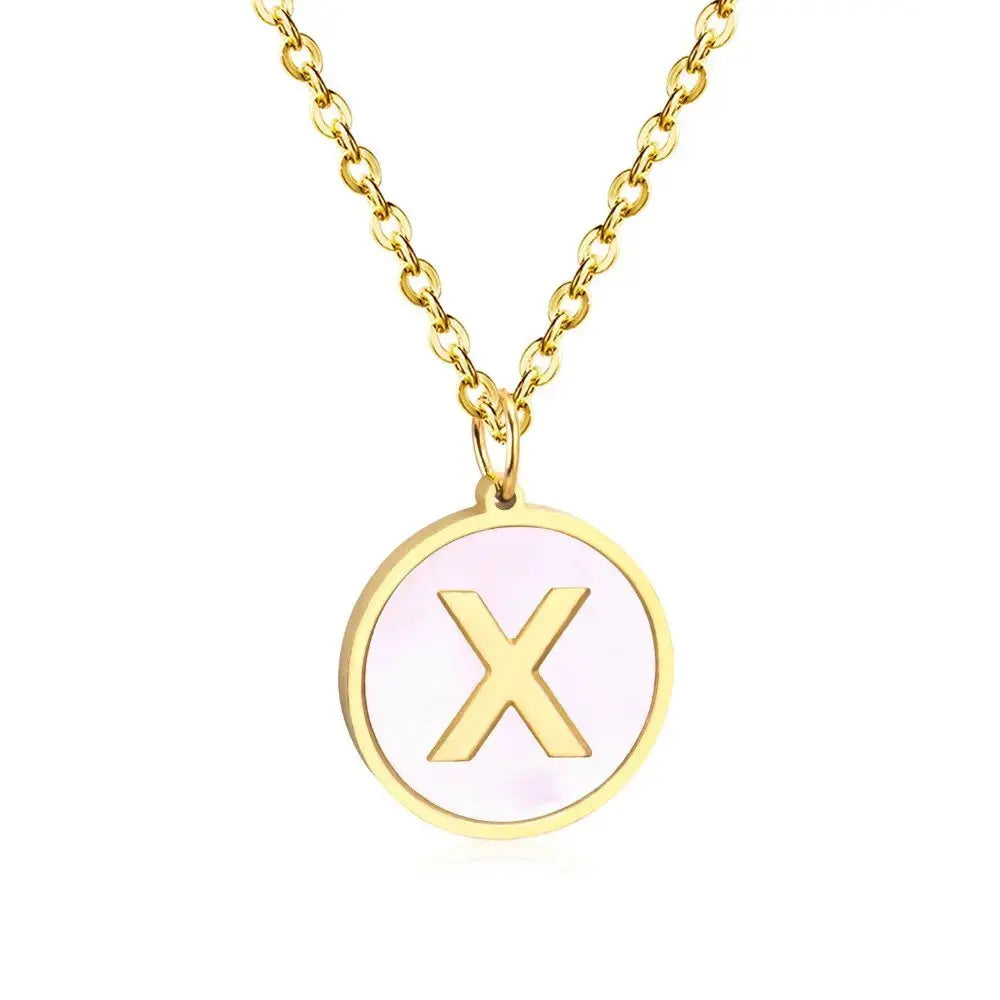 Stainless Steel Round Initial Pendant Necklace Gold Color 26 A-Z Letter Necklaces For Female Party Friend Wholesale asonjewelry